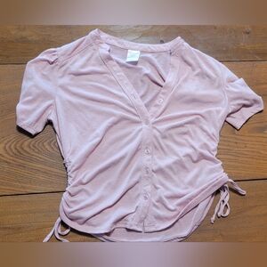 No Boundaries Light Pink Button-Front Top with Side Ties